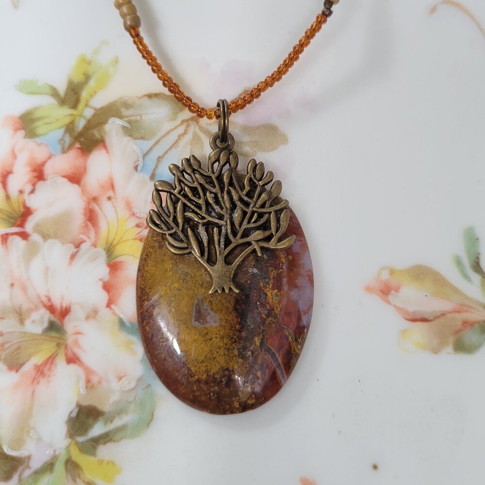 Colorful Jasper Tree of  Life Beaded Pendant Necklace